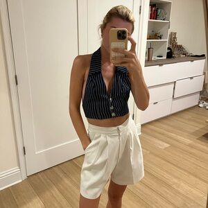 Weworewhat navy pinstripe vest crop top
